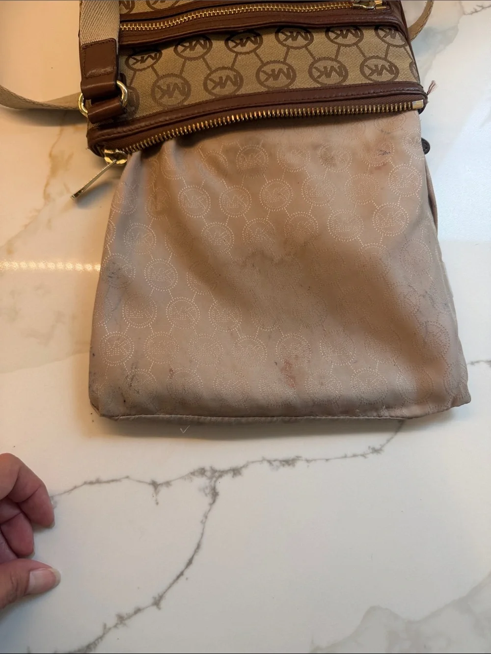 Michael Kors Tan Brown MK Logo Messenger Crossbody
